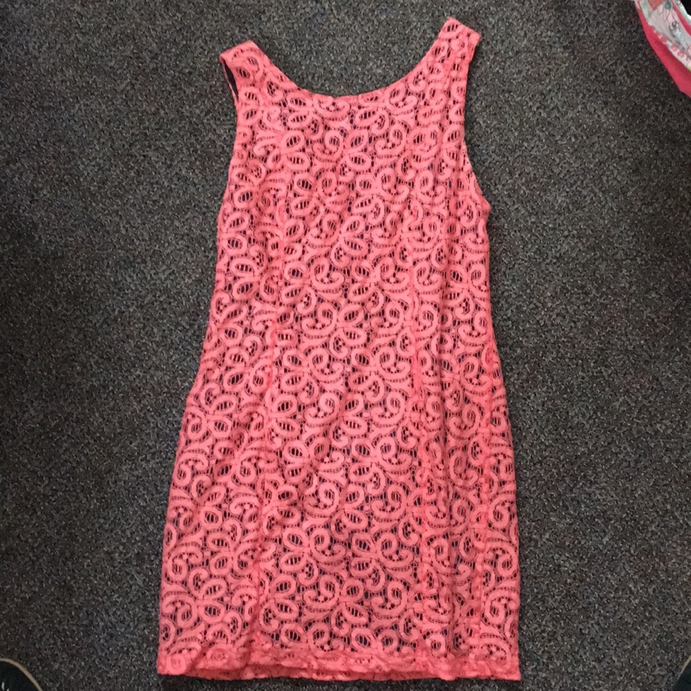 Pink and navy patterned dress